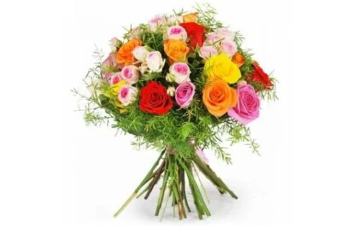 Bouquet Rond De Roses Multicolores