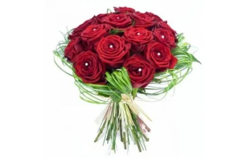 Bouquet Rond De Roses Rouges Perles D'Amour