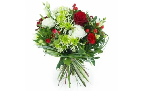 Bouquet Tourné Blanc, Vert & Rouge "Palerme"