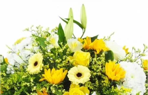 Raquette De Deuil Jaune & Blanche "Pluton" -Boutique Fleur Deuil raquette de deuil jaune blanche pluton 2