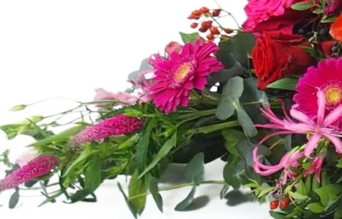 Raquette De Deuil Rouges, Fuchsias & Roses "Korinthos" -Boutique Fleur Deuil raquette de deuil rouges fuchsias roses korinthos 2